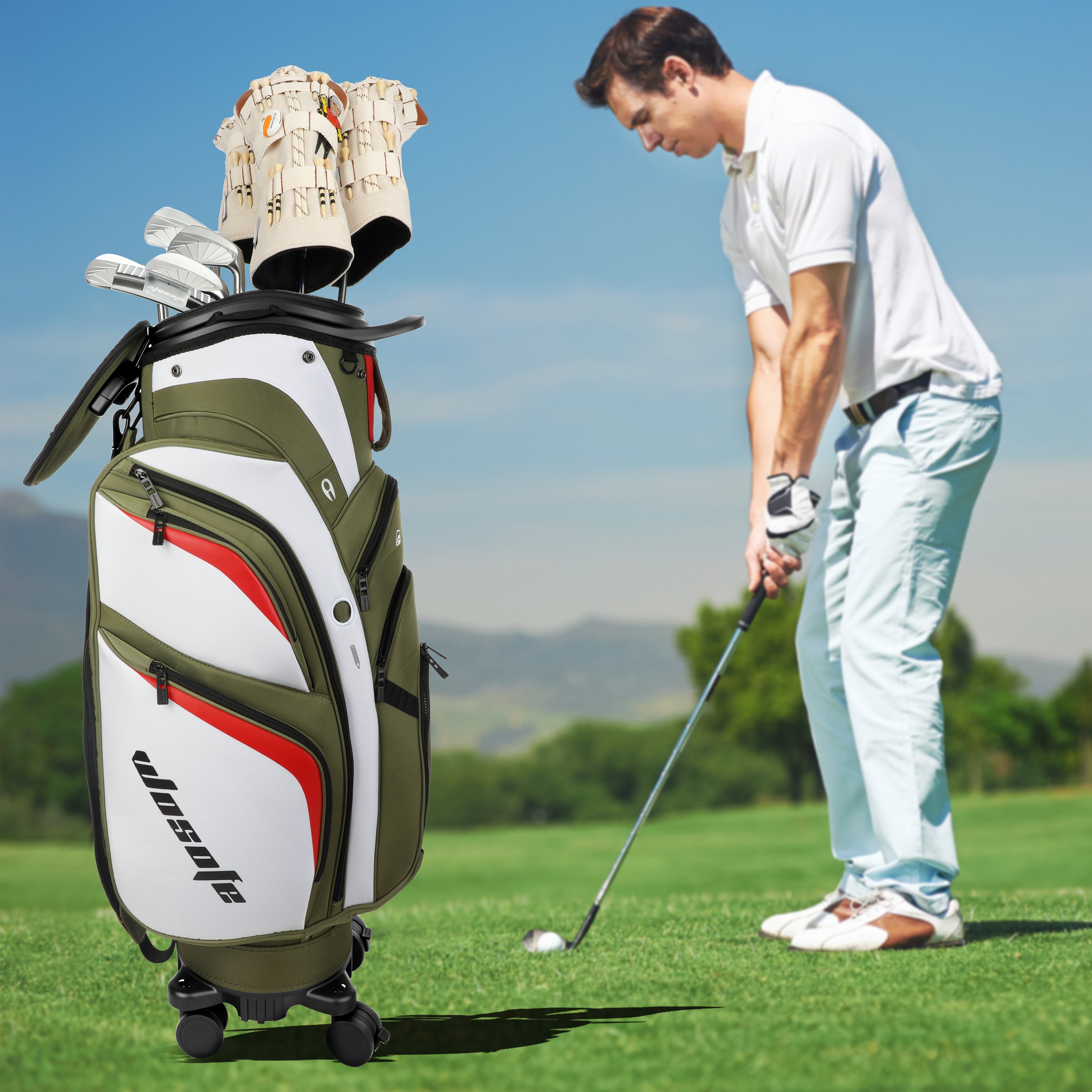 golf travel bags with wheels, Golf Cart and Travel Bag Retractable Cover,Golf Carry Bag for Men and Women, Multiple Storage Pockets, Shoe Compartment, Golf Cart Bag, 4 Colors to Choose from(FreeShipping)
