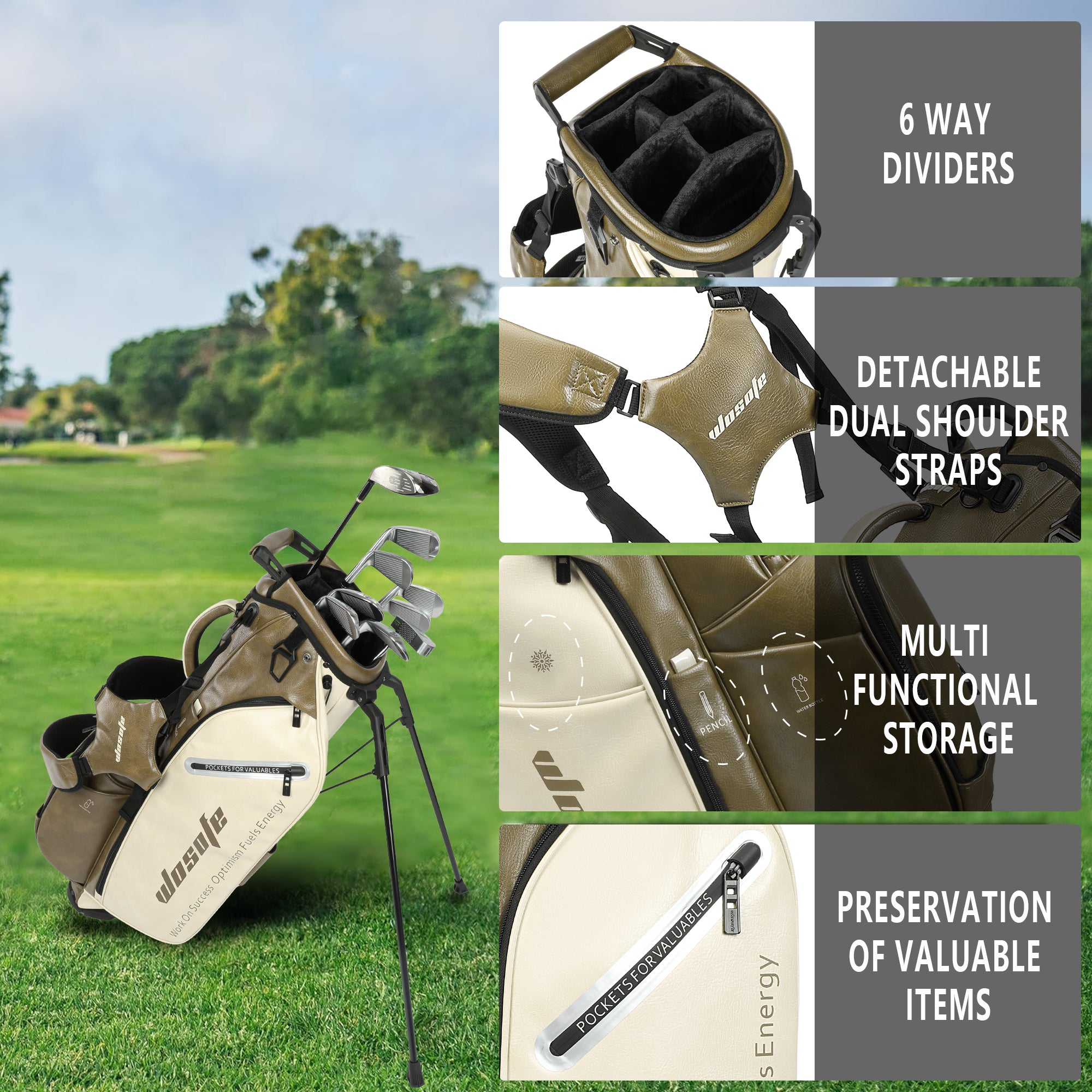 Wosofe JM9001 Golf Stand Bag  Premium PU Leather 6-14Way(Free Shipping)