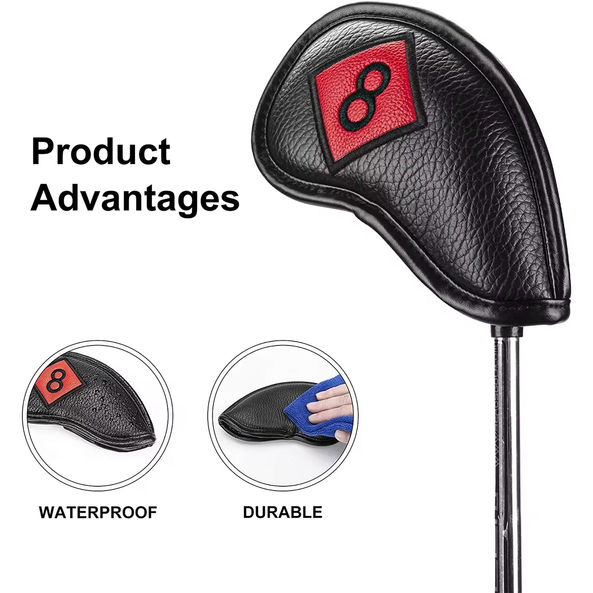 Premium PU Leather Golf Iron Club Head Covers 10PCS/SET Fits Most Clubs Embroidered Club Label Golf Headcover