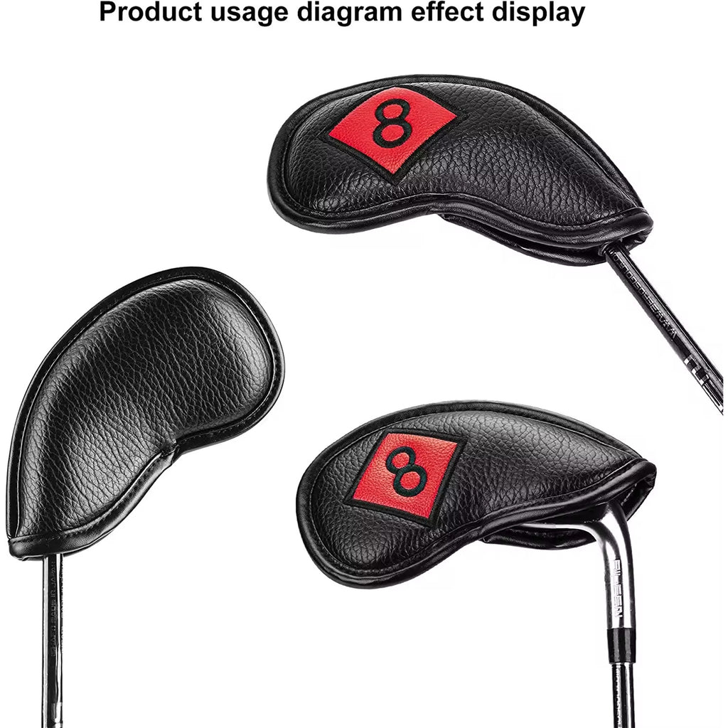 Premium PU Leather Golf Iron Club Head Covers 10PCS/SET Fits Most Clubs Embroidered Club Label Golf Headcover