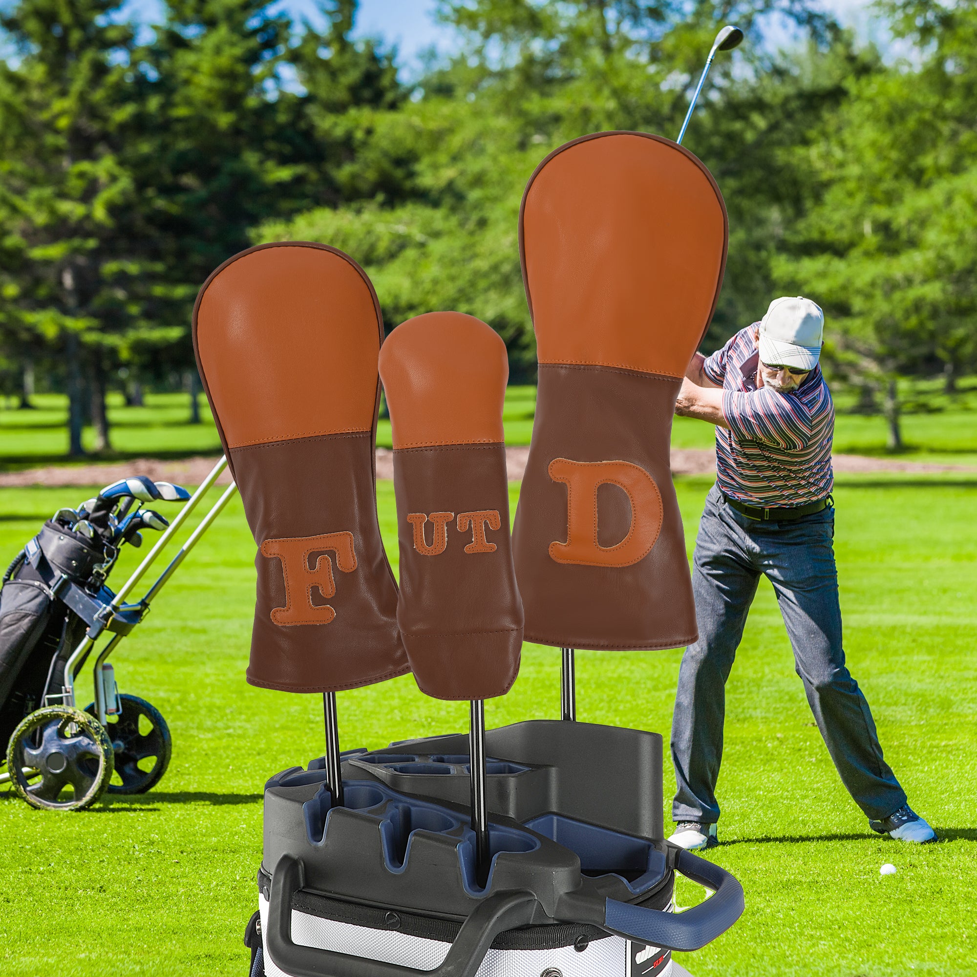 Craftsman Golf Wood Headcover PU Premium Leather Brown Driver Fairway Wood Head Cover