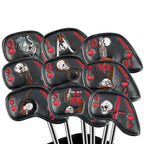 Golf Iron Headcover 9pcs Thick Synthetic Leather Golf Iron Head Covers Set Fit All Brands Skull Theme Embroidery Iron Cover Set