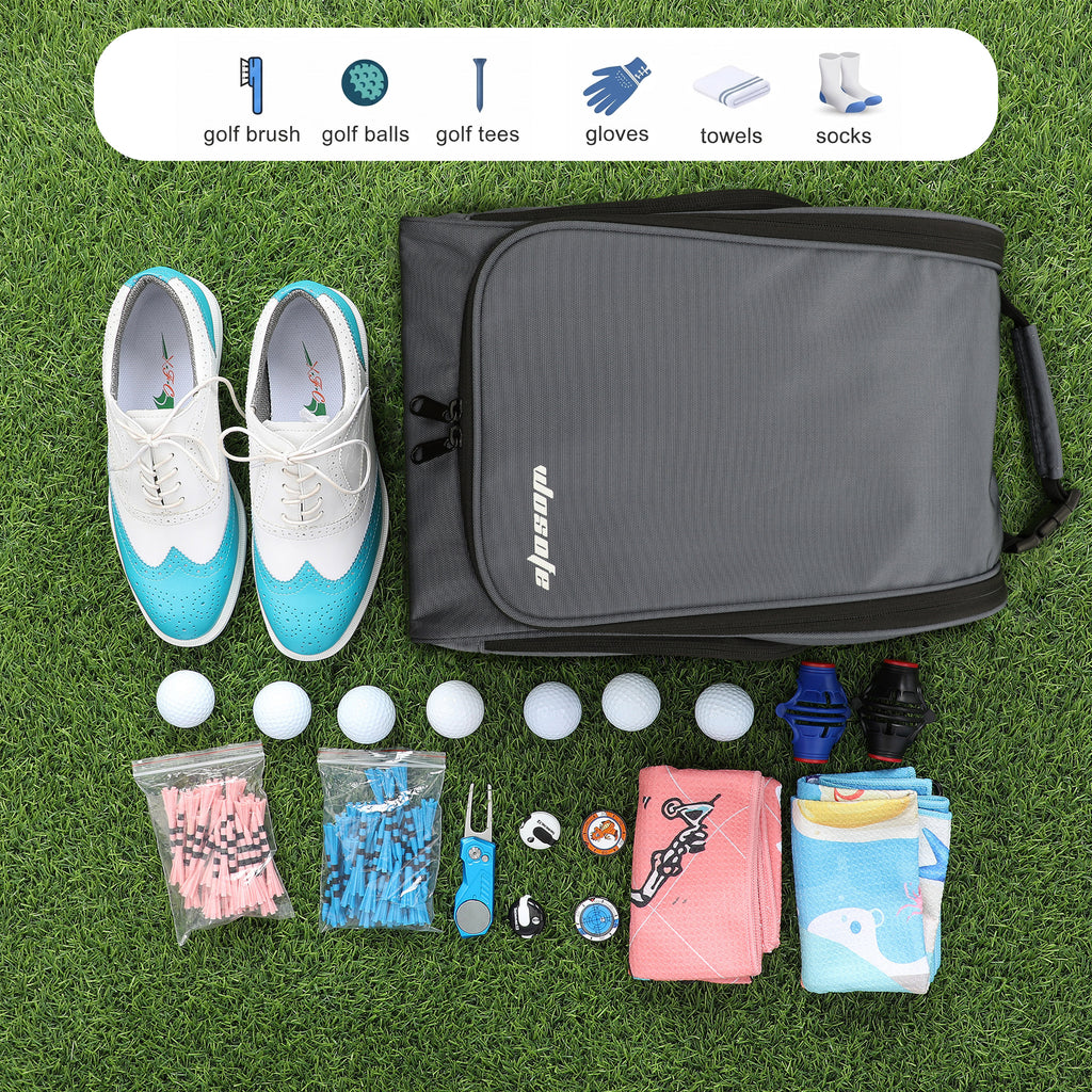 Golf Shoe Bag Waterproof Lightweight PU Nylon Zippered Storage Bag
