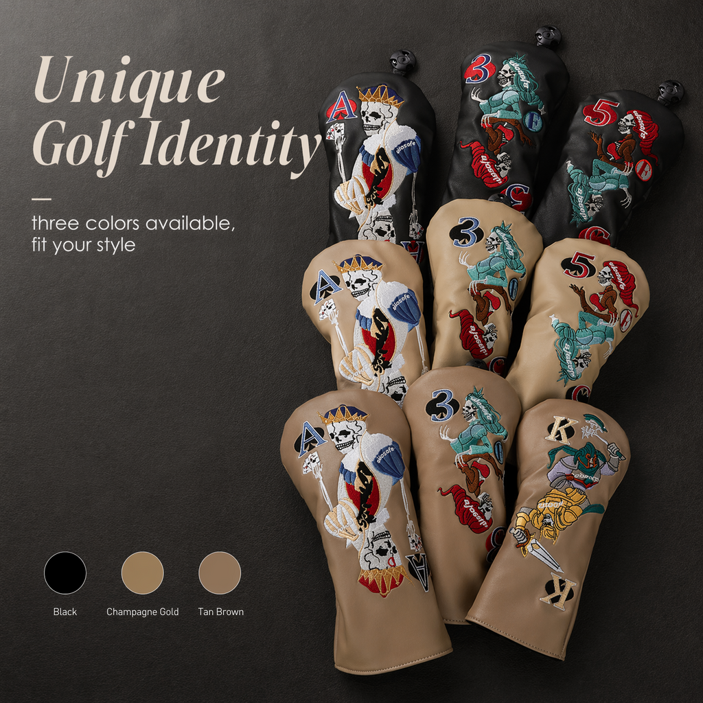 Minimalist 4pc Golf Wood Headcover Set - High-Density Embroidery PU Leather Club Covers for Driver, Fairway & Hybrid, Waterproof & Velvet Lined