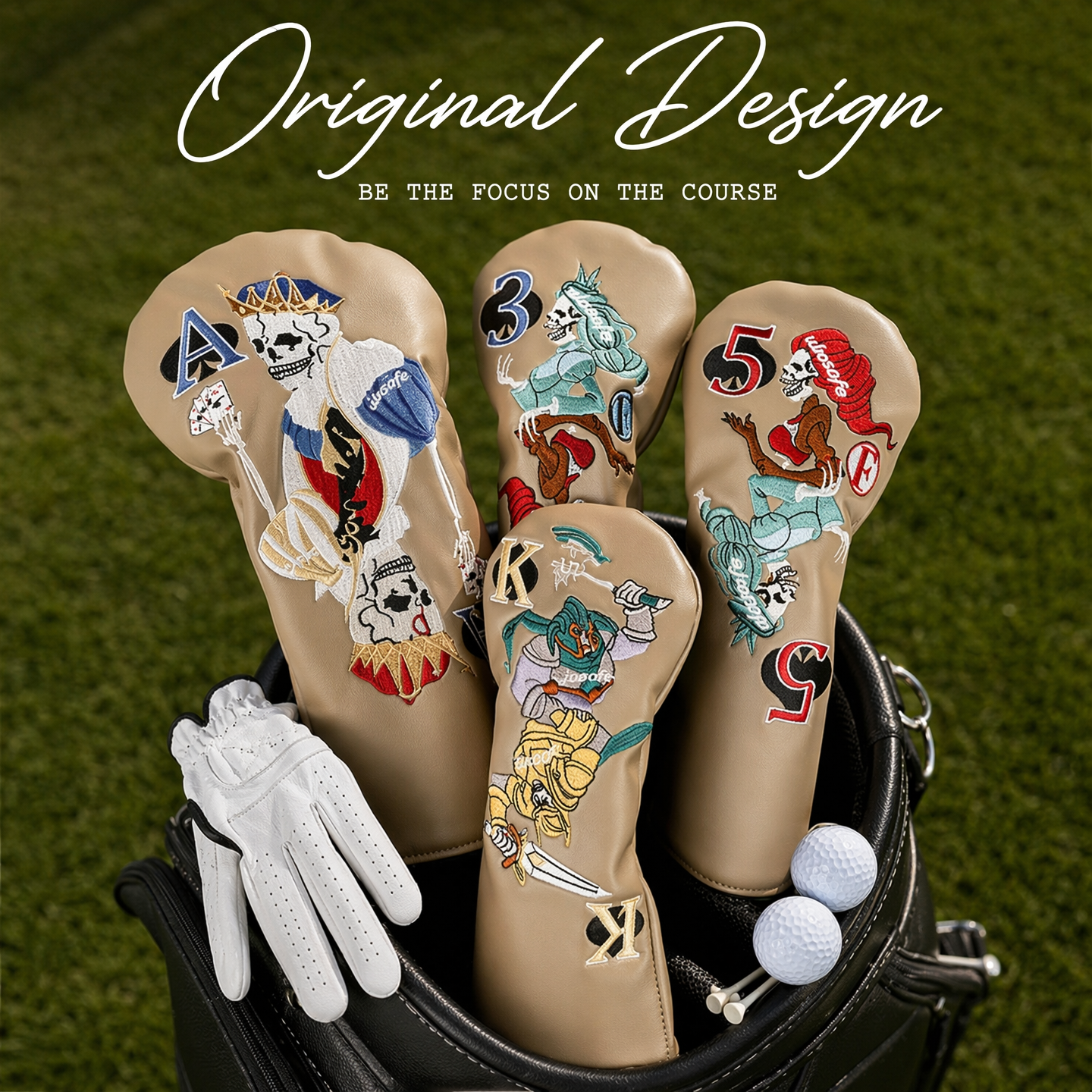 Minimalist 4pc Golf Wood Headcover Set - High-Density Embroidery PU Leather Club Covers for Driver, Fairway & Hybrid, Waterproof & Velvet Lined