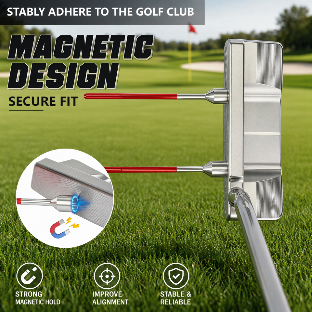 Magnetic Golf Putter Alignment Aid Training Tool - Premium Aluminum Putter Face Angle Corrector - Portable Golf Putting Precision Practice Equipment for Home & Green