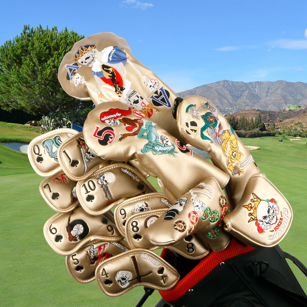 Golf Iron Headcover 9pcs Thick Synthetic Leather Golf Iron Head Covers Set Fit All Brands Skull Theme Embroidery Iron Cover Set