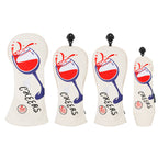 Golf Head Covers, 4pcs/set Golf Club Covers for Woods and Driver Fairway Hybrid, PU Leather Golf Club Head Covers for Men Women Wine Glass Embroidery