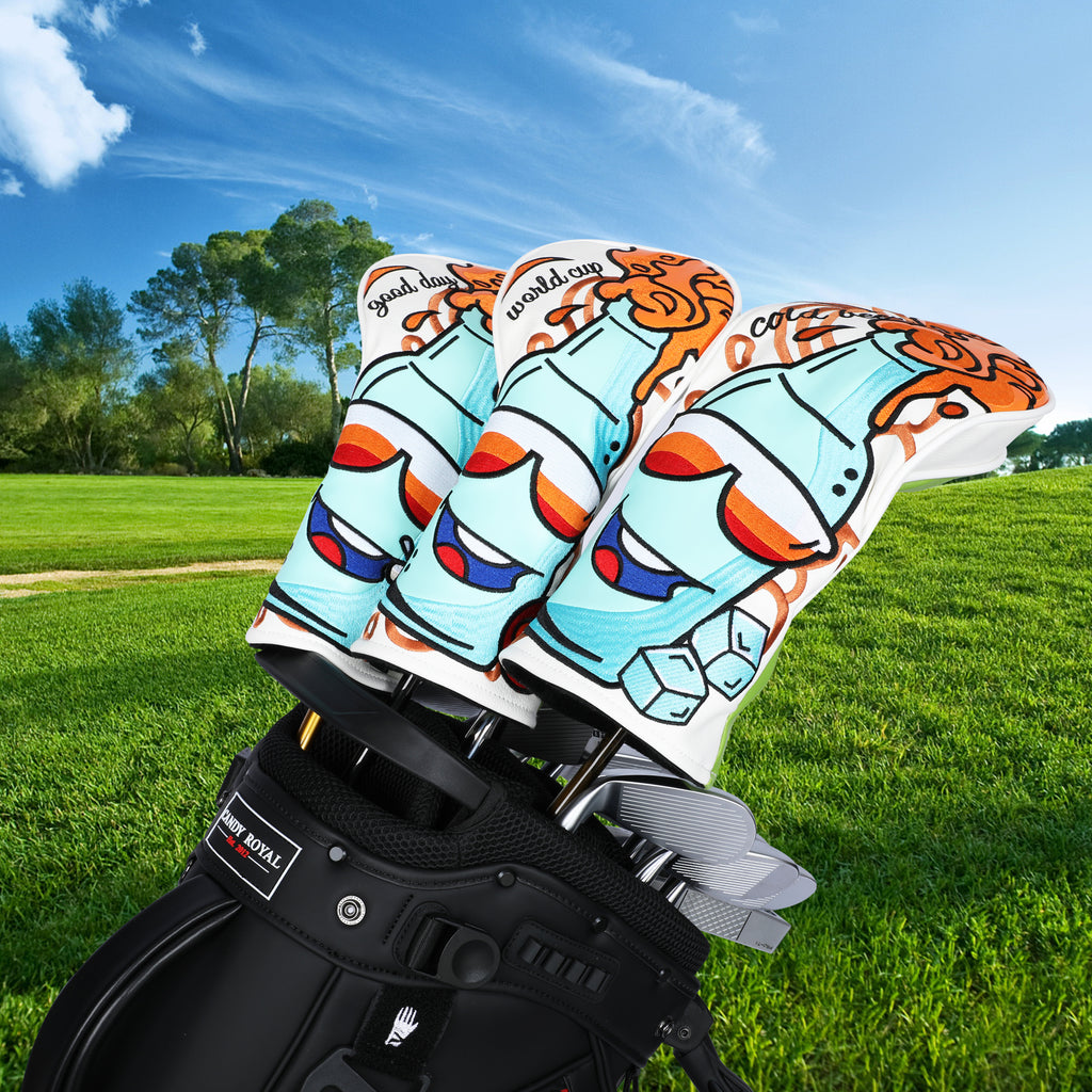 Beer Themed Golf Headcover Driver Fairway Wood Hybrid Premium PU Leather Head Cover Embroidered Design