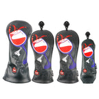 Golf Head Covers, 4pcs/set Golf Club Covers for Woods and Driver Fairway Hybrid, PU Leather Golf Club Head Covers for Men Women Wine Glass Embroidery