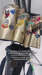 Golf wood headcover Scratch-proof waterproof furable fits 1/3/5 wood/UT skull playing card embroidery design