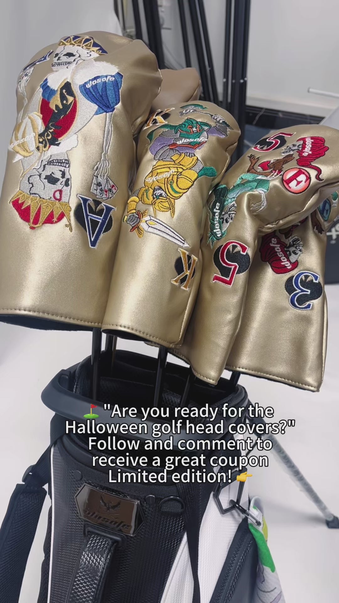 Golf wood headcover Scratch-proof waterproof furable fits 1/3/5 wood/UT skull playing card embroidery design