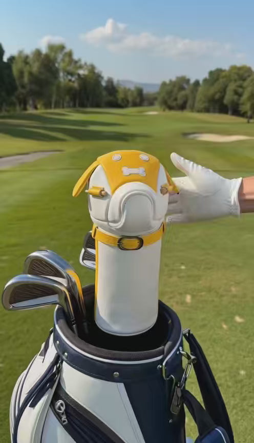 Cute Dog Motif Golf Driver Headcover - Premium Smooth PU Leather Wood Club Protector with Quilted Stitching & Velvet Lining, Fits All 460cc Drivers, 4 Colors Available