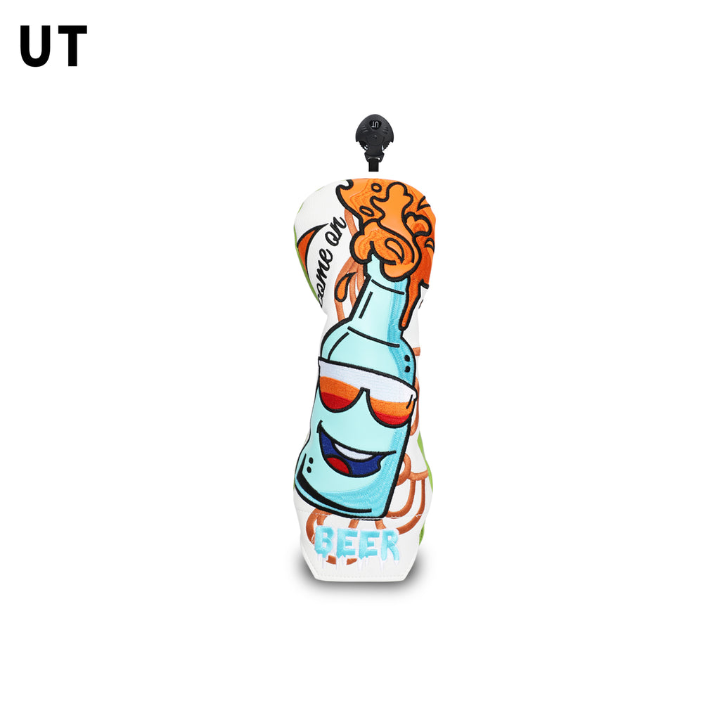 Beer Themed Golf Headcover Driver Fairway Wood Hybrid Premium PU Leather Head Cover Embroidered Design
