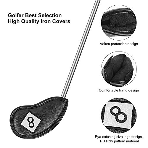 Golf Iron Head Covers Black Leather11pcs Set 4 5 6 7 8 9 Pw Aw Sw