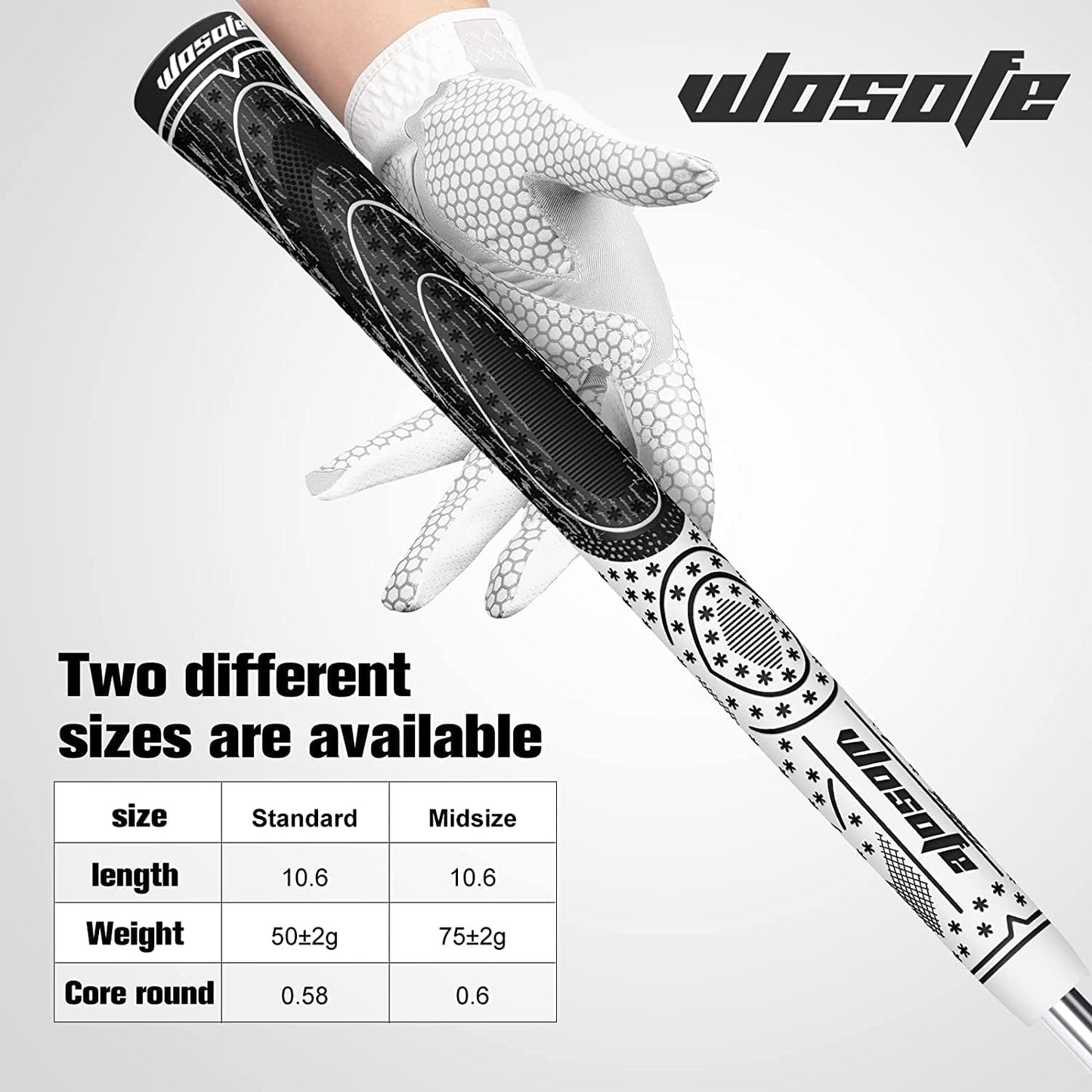 wosofe Golf Grips 13 Pack Cord Rubber Compound Material Hybrid Golf Club Grips Standard Midsize Options of 4 Colors All Weather Performance