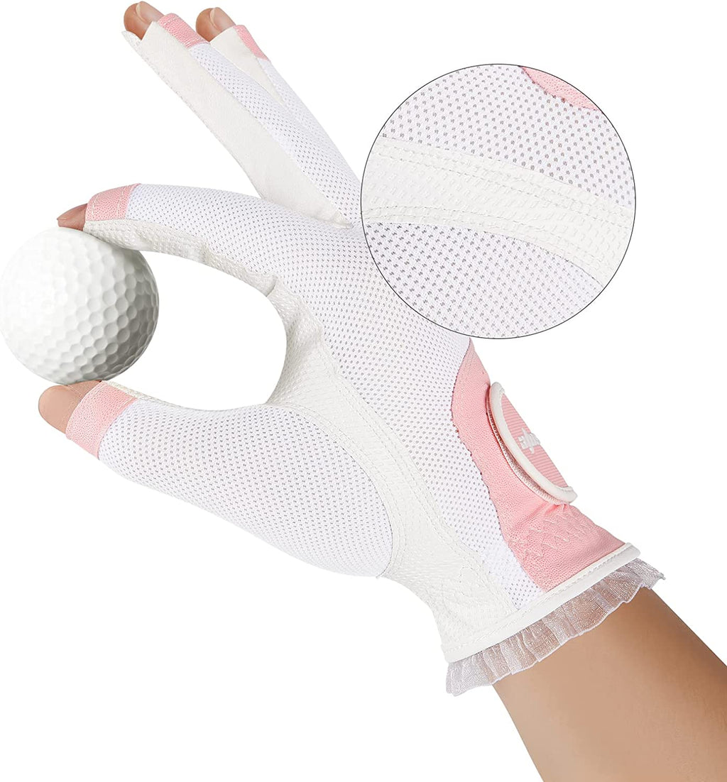 Wosofe Delicate Pink Lace Finger-Out Gof Glove - golf glove - Durable & High Performance