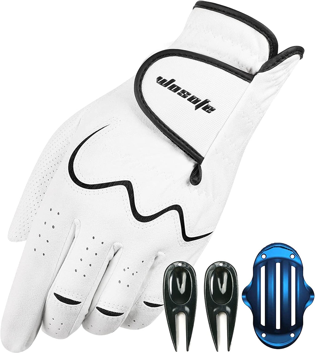 wosofe Men’s Golf Glove Left Hand Non-Slip Breathable Lycra Nanocloth Soft Comfortable No Sweat All Weather Liner and Green Fork