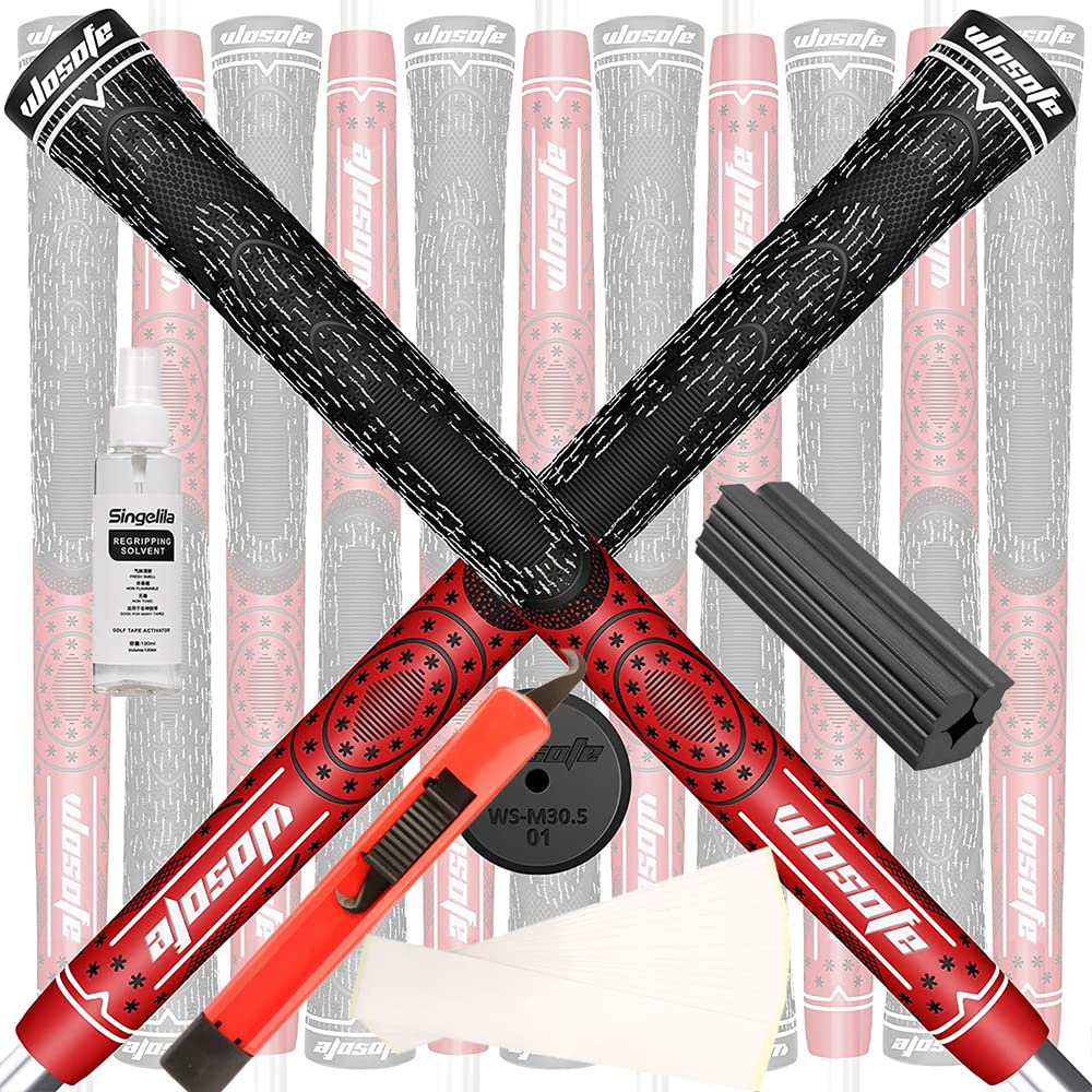 wosofe Golf Grips 13 Pack Cord Rubber Compound Material Hybrid Golf Club Grips Standard Midsize Options of 4 Colors All Weather Performance