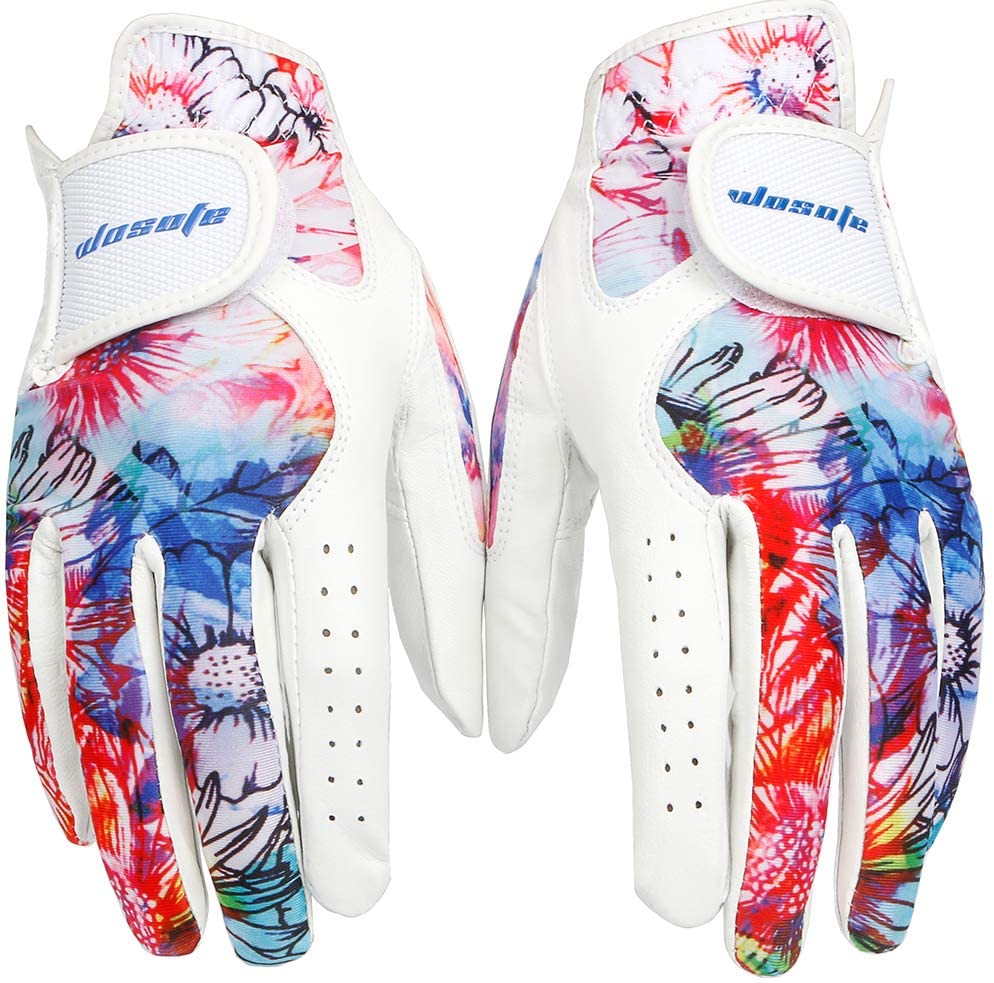 Golf Glove Women Ladies Pair Cool Leather Both Hand Summer Floral Colorful Breathable Sport Gloves