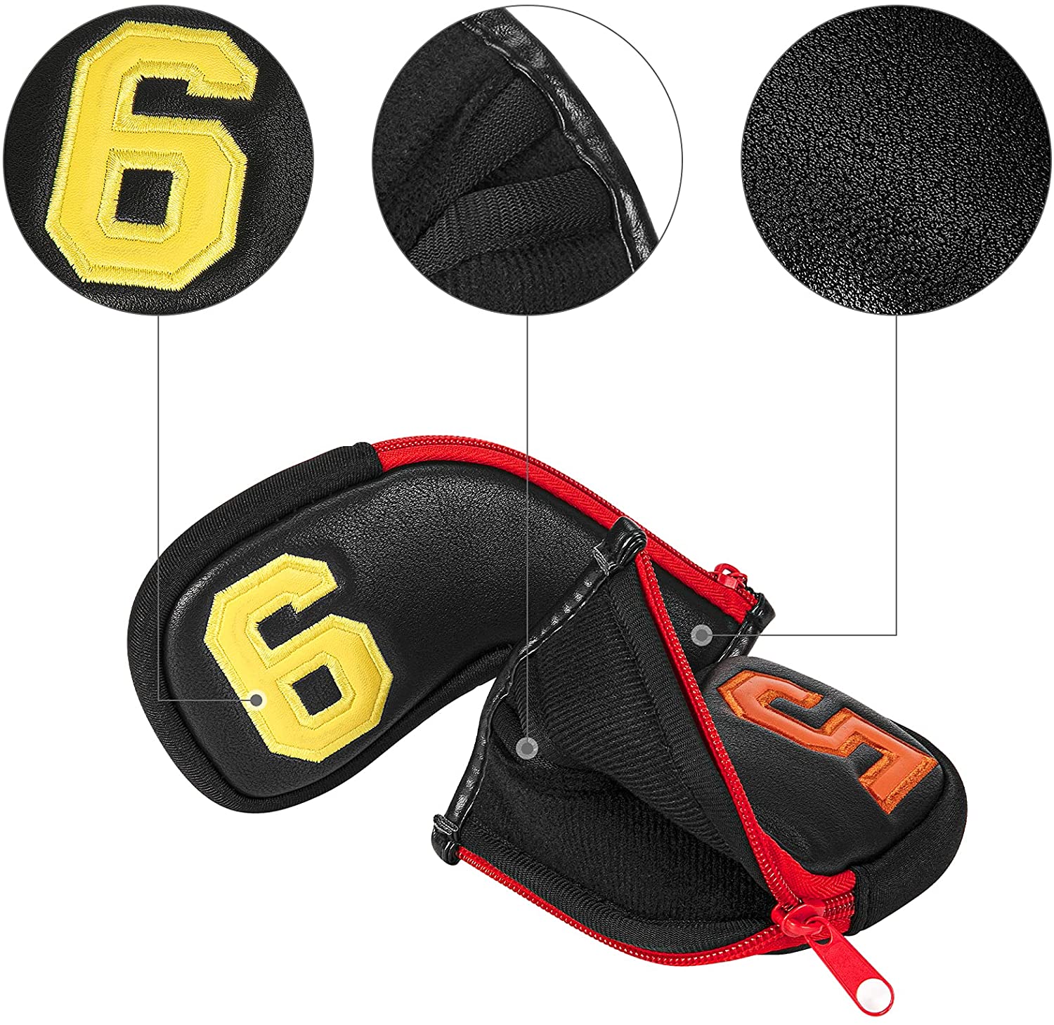 Golf Headcover,10pcs/set High Quality Pu Iron HeadCover Zipper Closure Design Dazzle Digital Iron Cover Set
