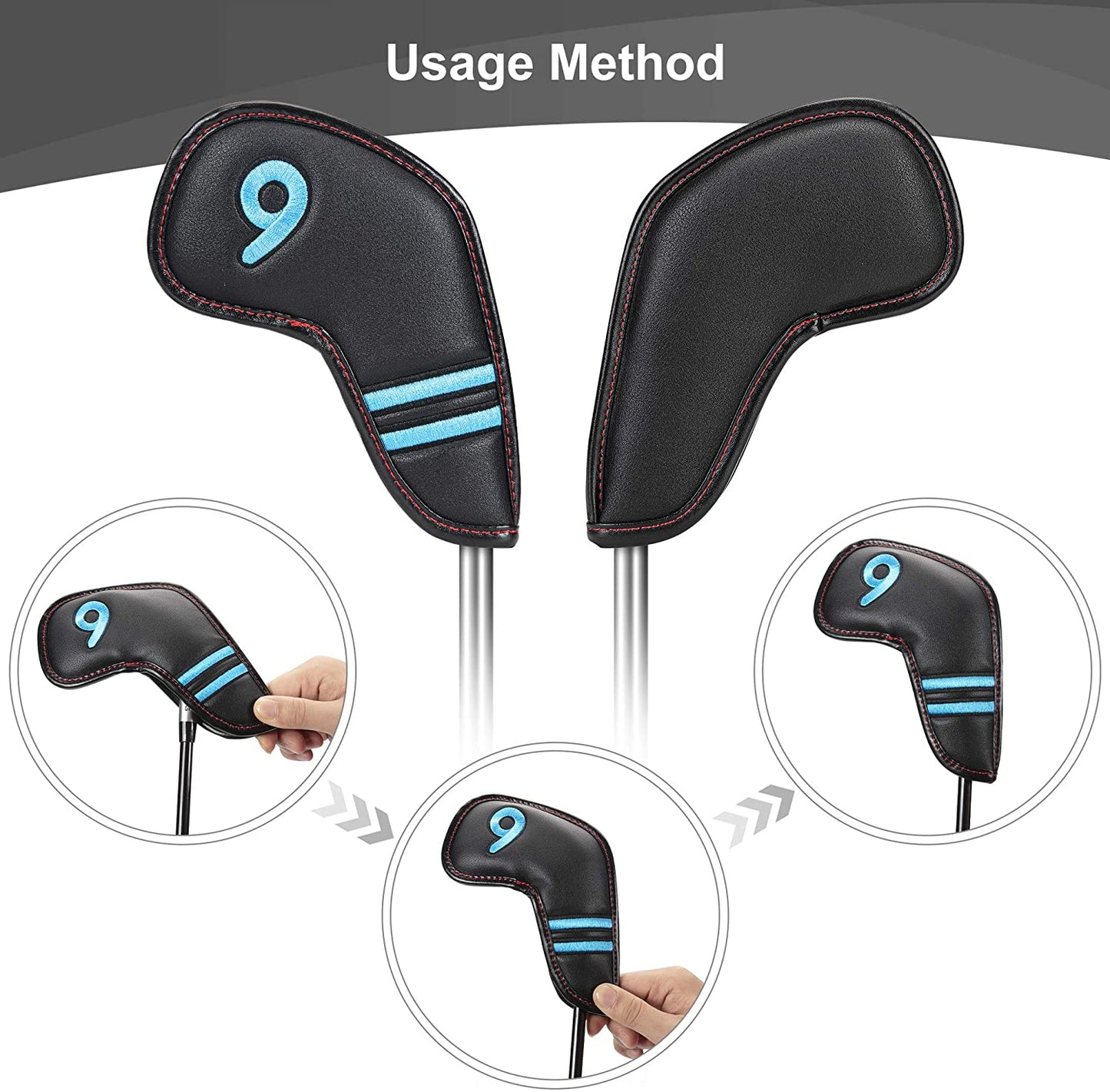 wosofe Golf Iron Covers Black Leather Head Covers Headcover 11pcs Set （4 5 6 7 8 9 Pw Aw Sw Lw X Colorful Number Embroideried PU Leather Waterproof Fit All Brands