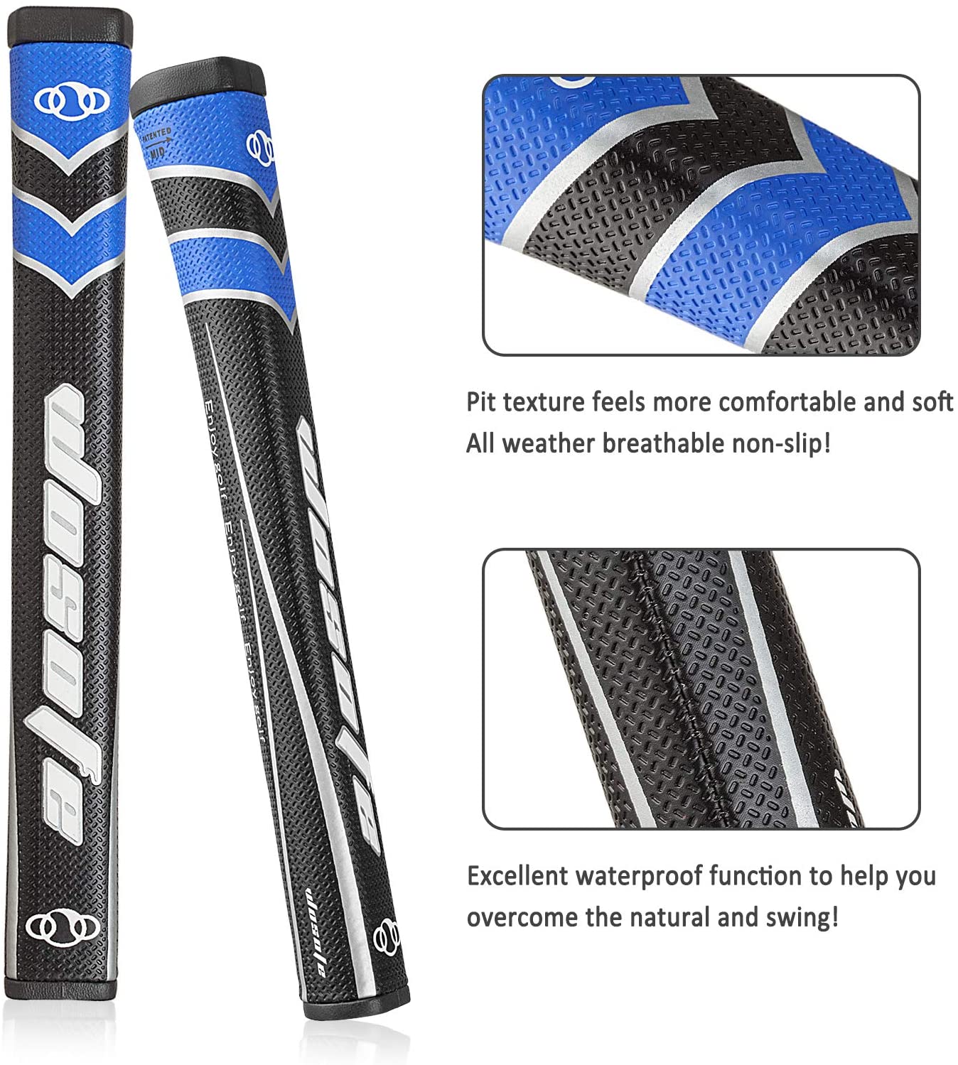 Golf Putter Grips Midsize for Men 45g 2.0 Fit Most Iron Club Pistol Shape Lightweight Tacky Surface Delicate Pattern Soft Polyurethane Material Comfortable Feel 6 Colors for Choose