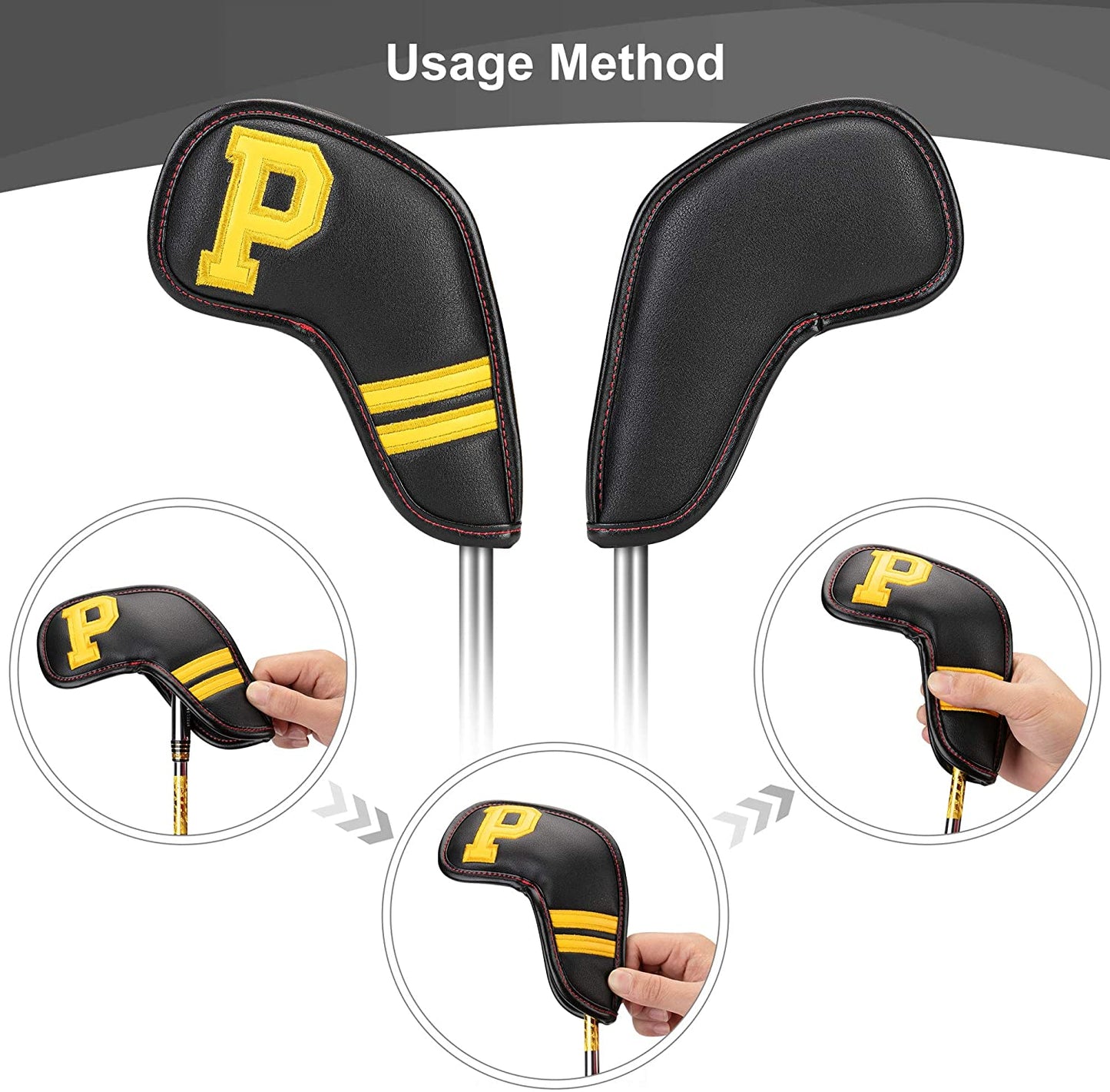 Zenesty Golf Iron Head Covers Set for Right Handed Black Color PU Leather 11pcs/lot (Including 4 5 6 7 8 9 Pw Aw Sw Lw X) Number Embroideried Moderately Thick Waterproof Fit Most Brands