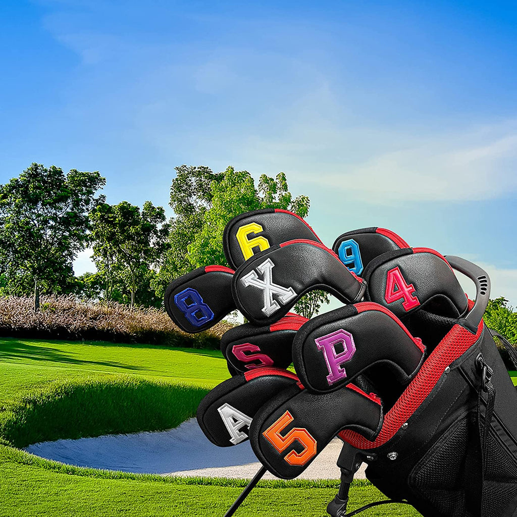 Golf Headcover,10pcs/set High Quality Pu Iron HeadCover Zipper Closure Design Dazzle Digital Iron Cover Set