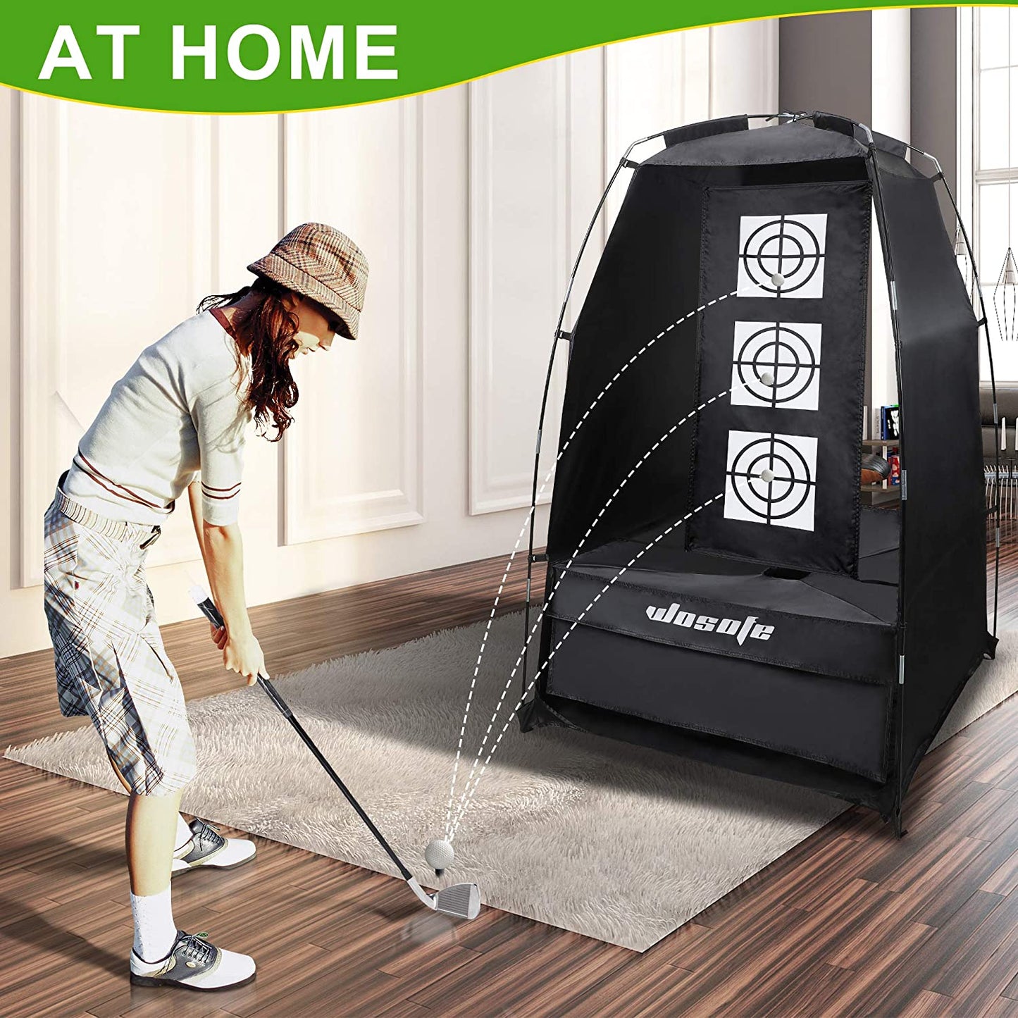 Wosofe golf practice driving the batting net 3.8 x 6.5 feet (about 9.1 x 16.5 meters) and cutting the ball professionally 2 targets for indoor and outdoor use in the backyard