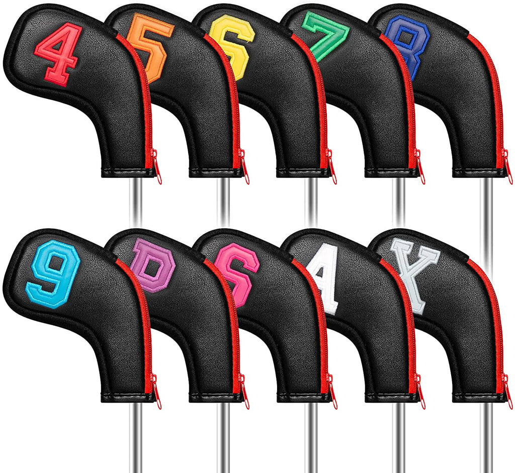 Golf Headcover,10pcs/set High Quality Pu Iron HeadCover Zipper Closure Design Dazzle Digital Iron Cover Set