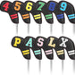 Zenesty Golf Iron Head Covers Set für Rechtshänder, schwarze Farbe, PU-Leder, 11 Stück/Menge (einschließlich 4, 5, 6, 7, 8, 9, Pw, Aw, Sw, Lw, X), Anzahl bestickt, mäßig dick, wasserdicht, passend für die meisten Marken 