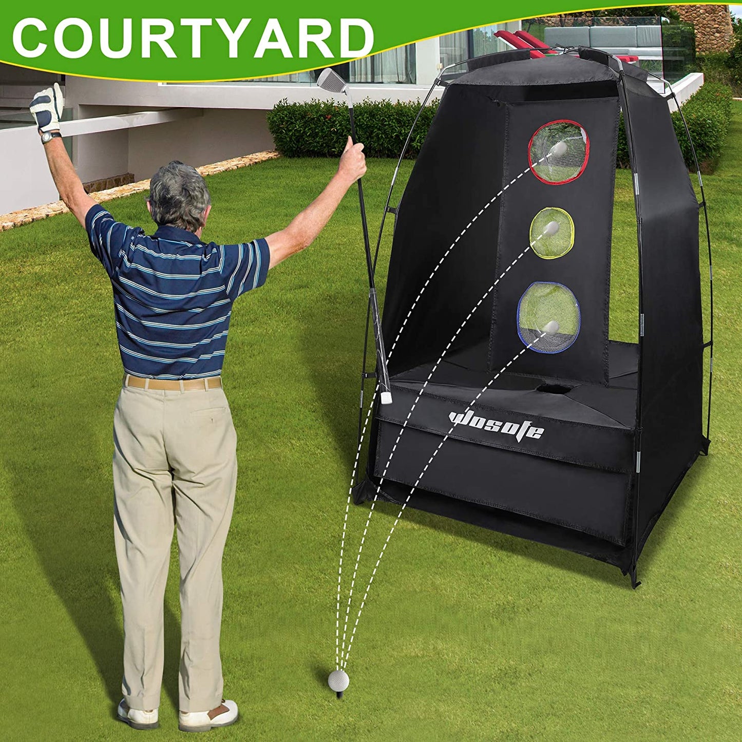 Wosofe Golf üben das Schlagnetz 3,8 x 6,5 Fuß (ca. 9,1 x 16,5 Meter) fahren und den Ball professionell schneiden 2 Ziele für den Innen- und Außenbereich im Hinterhof