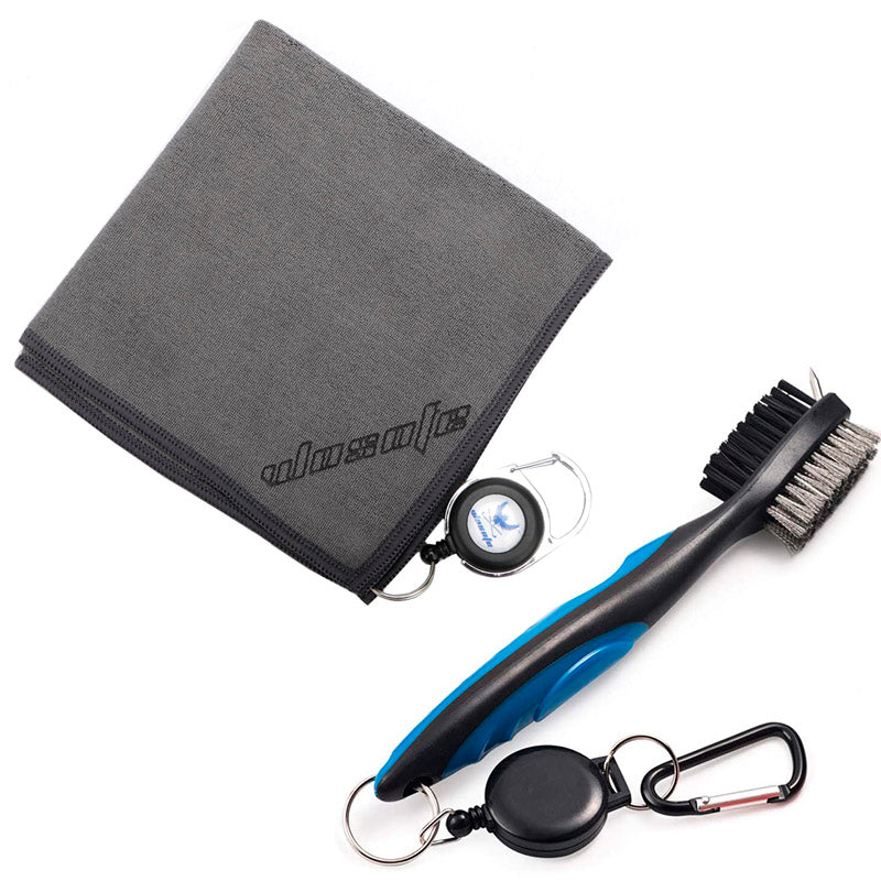 Golf towel Brush tool Kit with Club Groove Cleaner Retractable Extension Cord and Clip