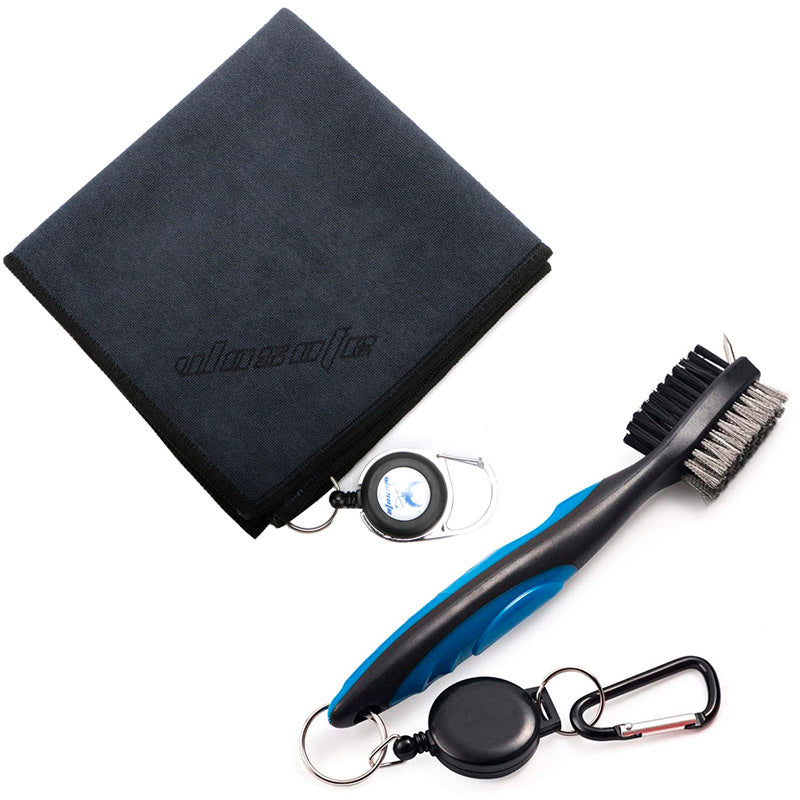 Golf towel Brush tool Kit with Club Groove Cleaner Retractable Extension Cord and Clip