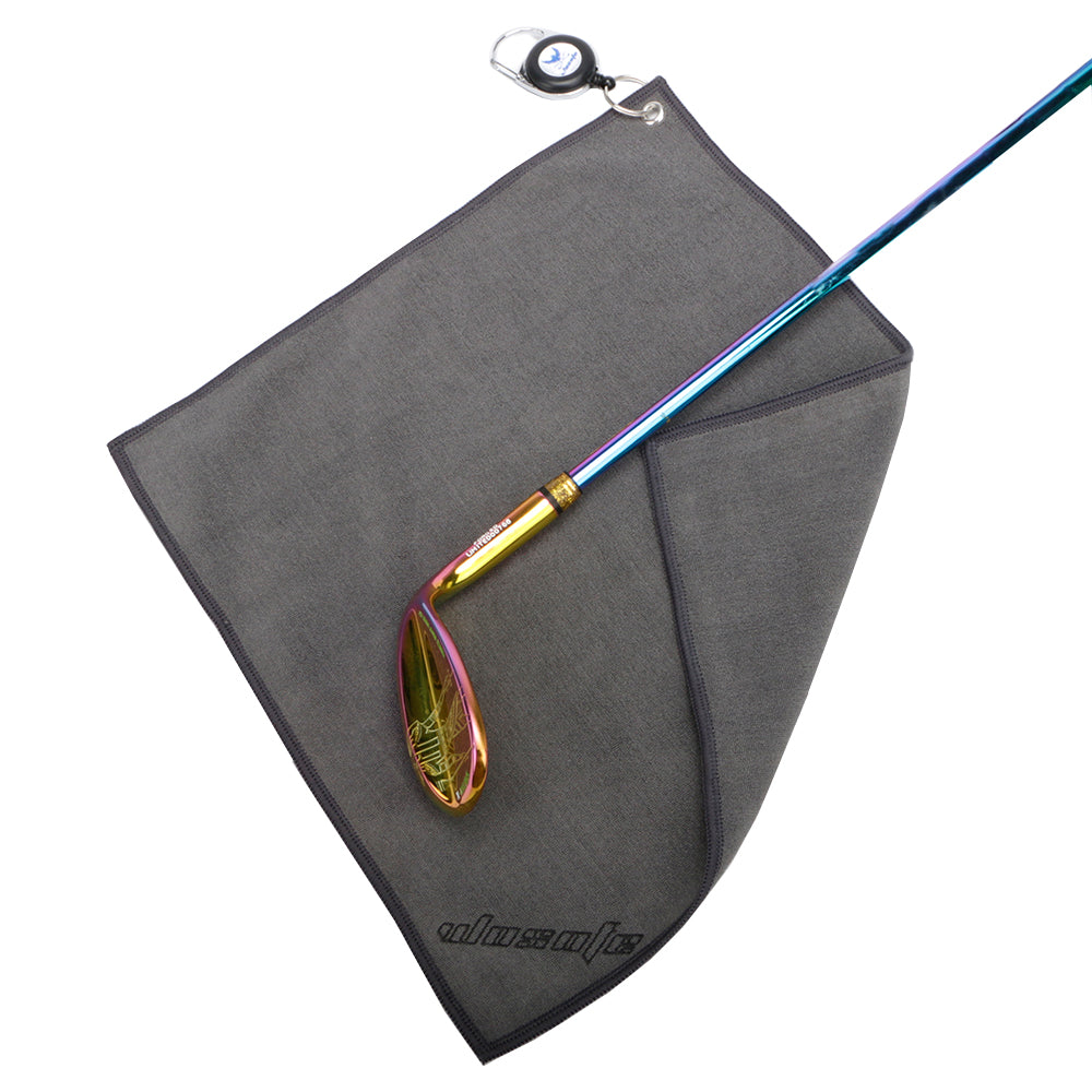 Golfhandtuch-Bürstenwerkzeug-Set mit Club Groove Cleaner, einziehbarem Verlängerungskabel und Clip