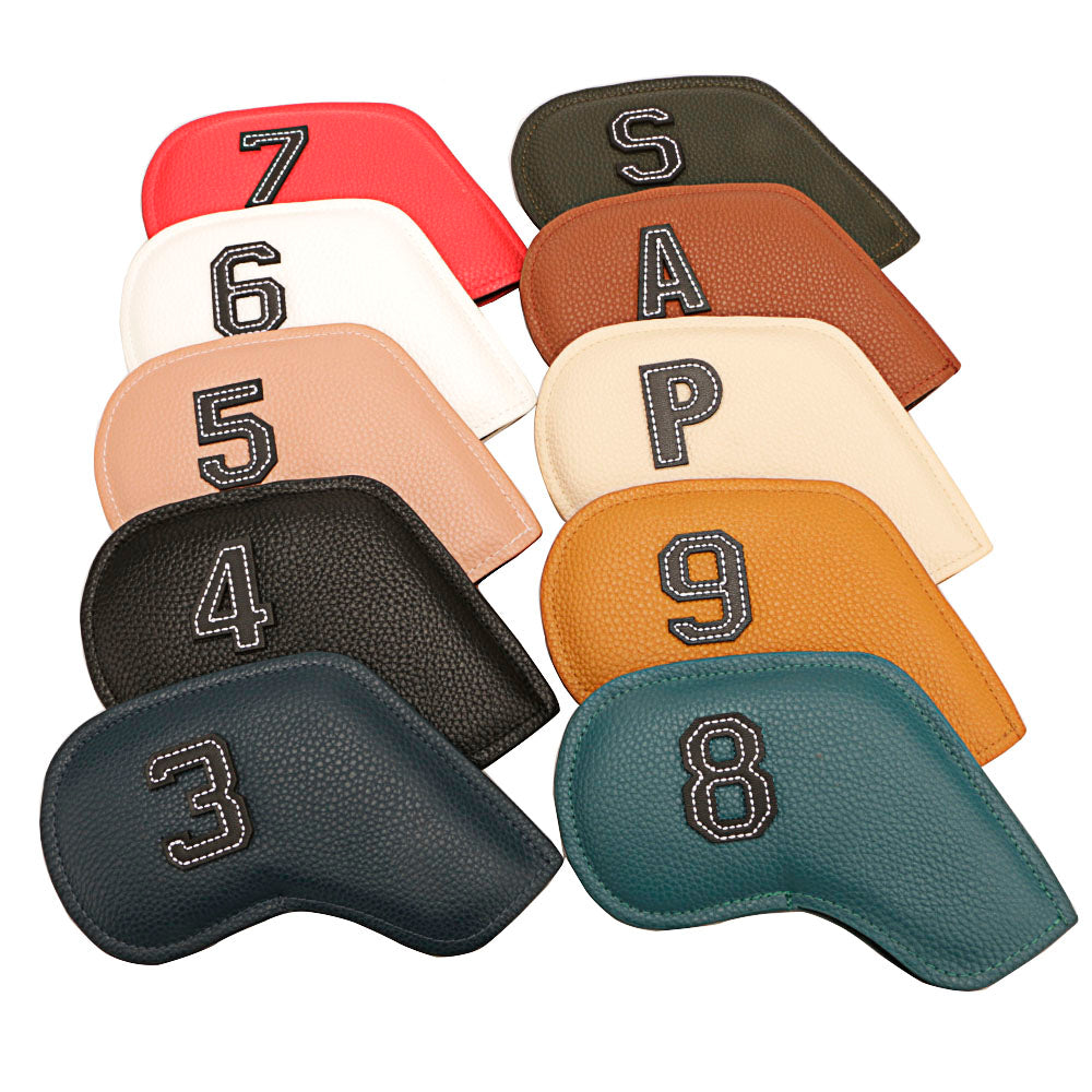Golf irons headcover PU Leather covers 3-9 PAS Waterproof double-sided digital oil edge technology color
